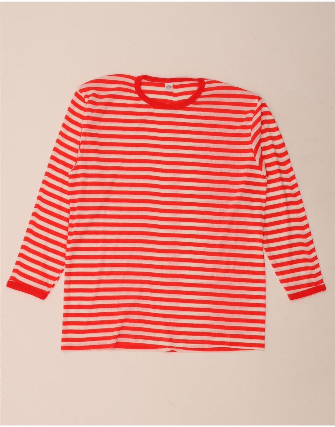 VINTAGE Womens Top Long Sleeve UK 16 Large Red Striped Polyacrylic