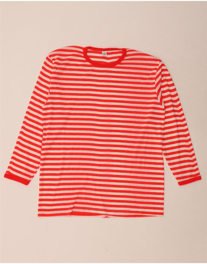 VINTAGE Womens Top Long Sleeve UK 16 Large Red Striped Polyacrylic
