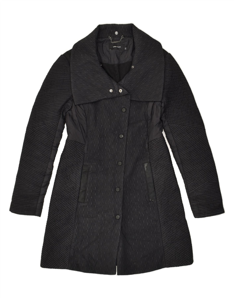 KAREN MILLEN Womens Overcoat UK 10 Small  Black Chevron Polyamide | Vintage Karen Millen | Thrift | Second-Hand Karen Millen | Used Clothing | Messina Hembry 
