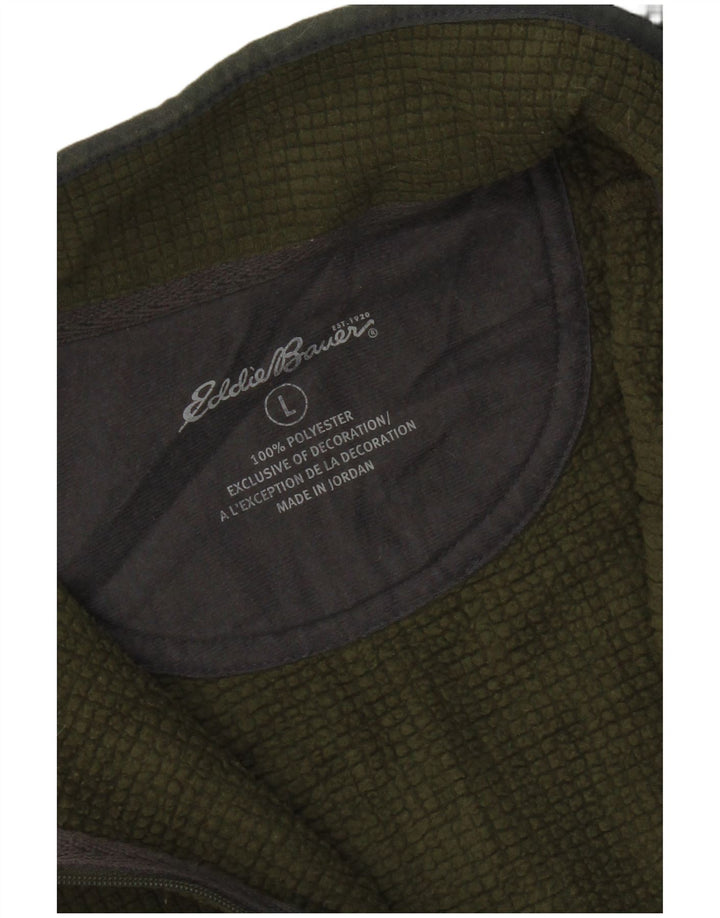 Eddie Bauer Mens Zip Neck Fleece Jumper Large Green Polyester