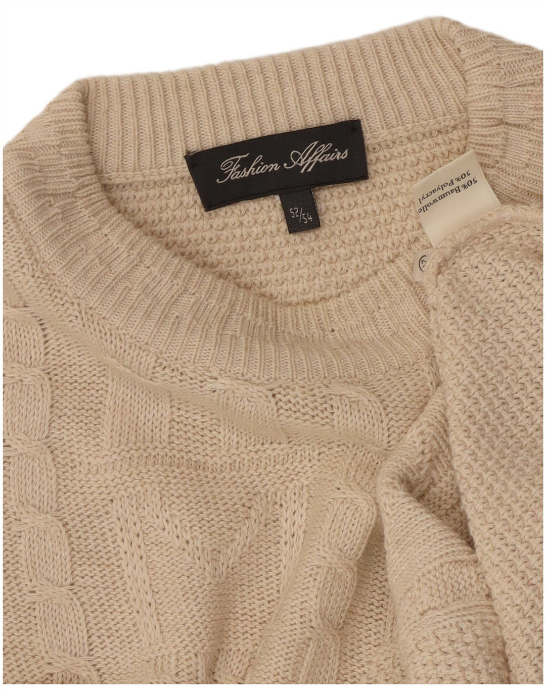 VINTAGE Mens Crew Neck Jumper Sweater EU 52/54 Large Beige Cotton