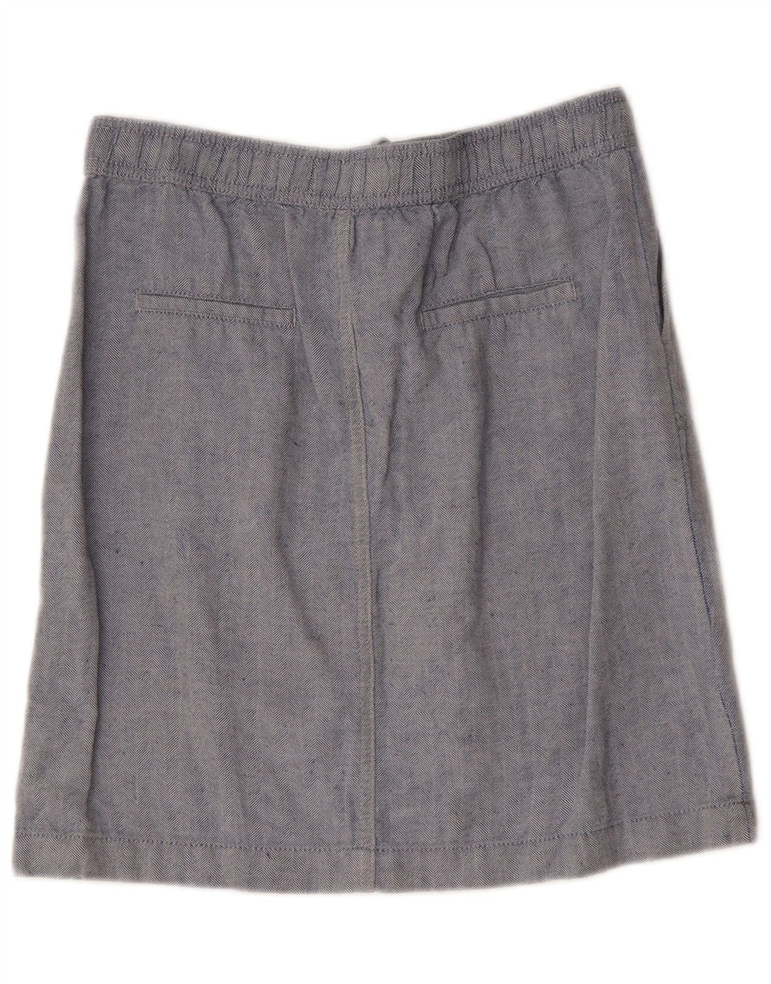Marks & Spencer Womens Midi Skirt UK 10 Small W30 Blue Herringbone Linen
