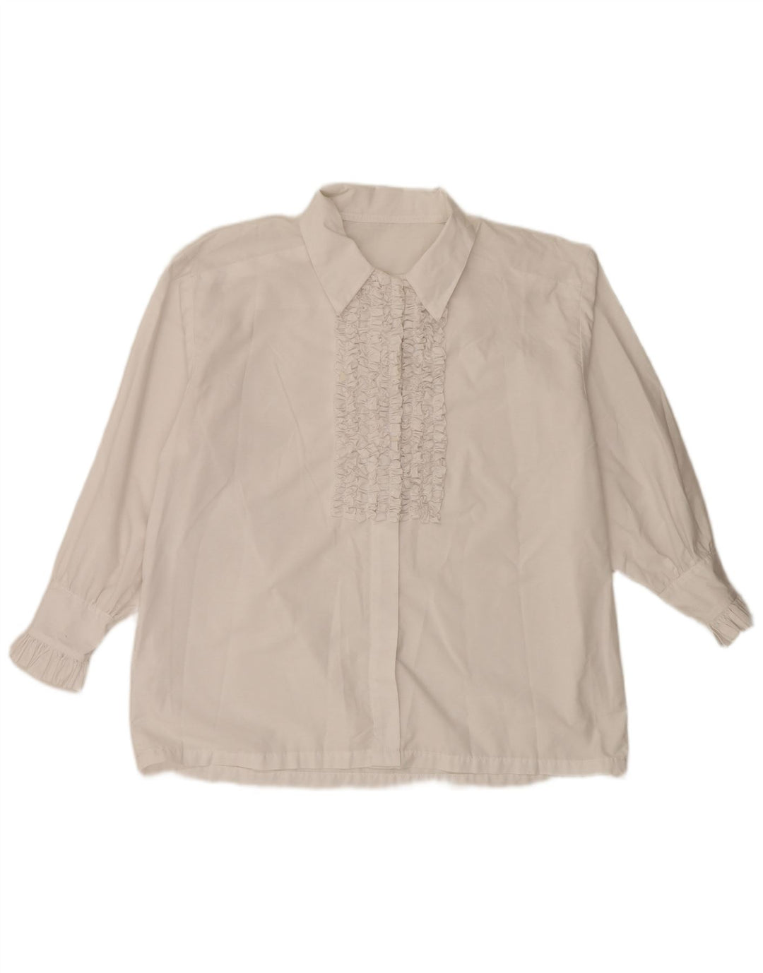 Vintage Womens Ruffle Front Shirt Blouse UK 20 2XL White