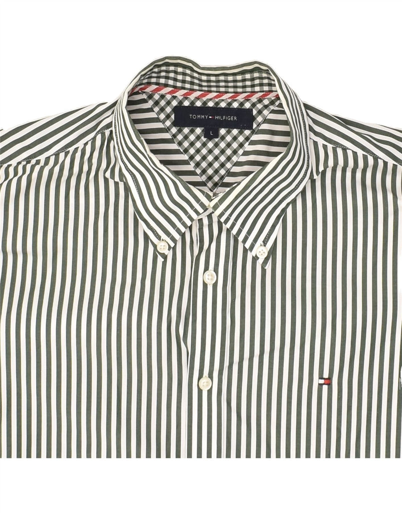 TOMMY HILFIGER Mens Shirt Large Green Pinstripe Cotton | Vintage Tommy Hilfiger | Thrift | Second-Hand Tommy Hilfiger | Used Clothing | Messina Hembry 