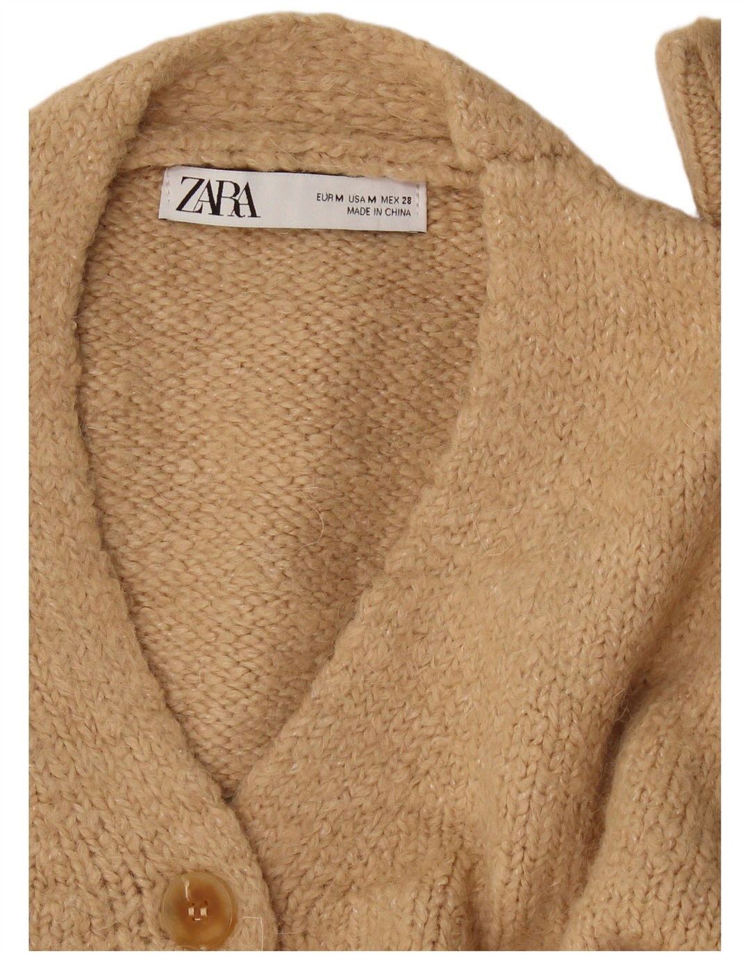 Zara Womens Crop Cardigan Sweater UK 14 Medium Beige