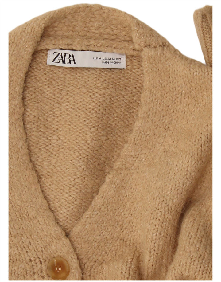 Zara Womens Crop Cardigan Sweater UK 14 Medium Beige
