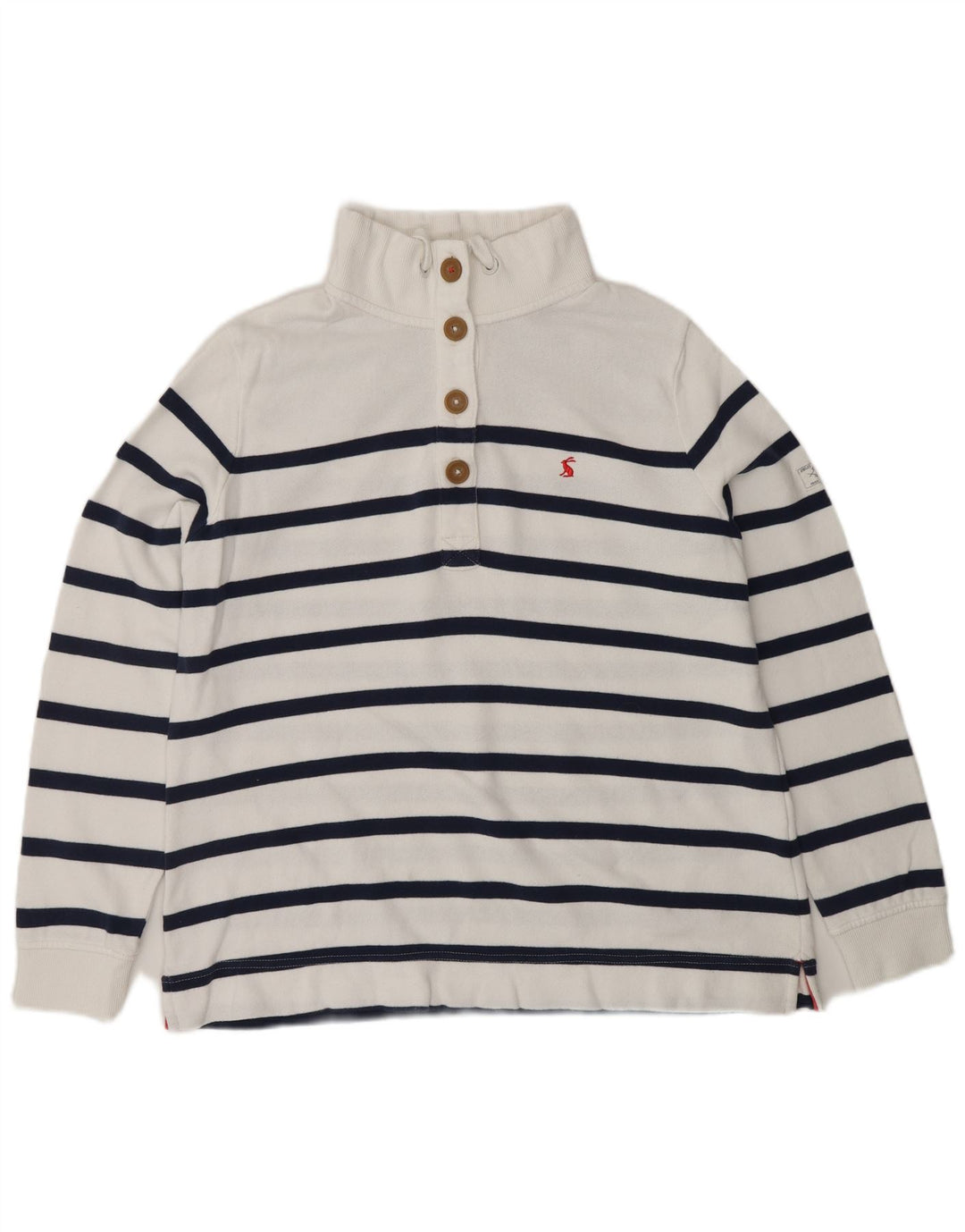 JOULES Womens Button Neck Sweatshirt Jumper UK 16 Large White Striped