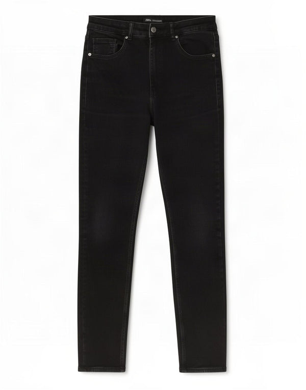 Zara Womens High Waist Skinny Jeans EU 42 Large W32 L30 Black Cotton