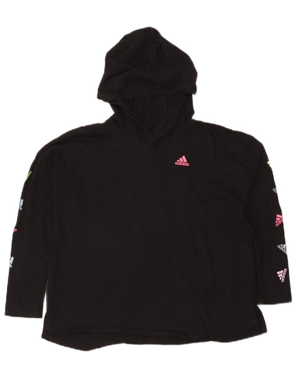 Adidas Womens Graphic Loose Fit Hoodie Jumper UK 18 XL Black Cotton