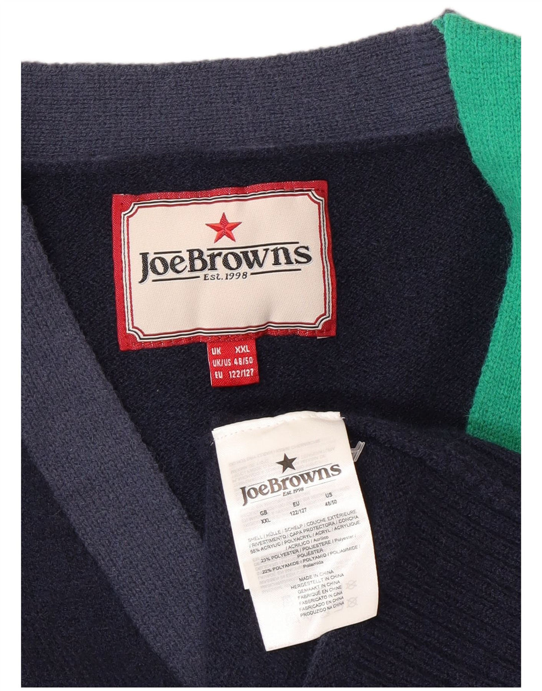 Joe Browns Mens Cardigan Sweater 2XL Navy Blue Colourblock Acrylic