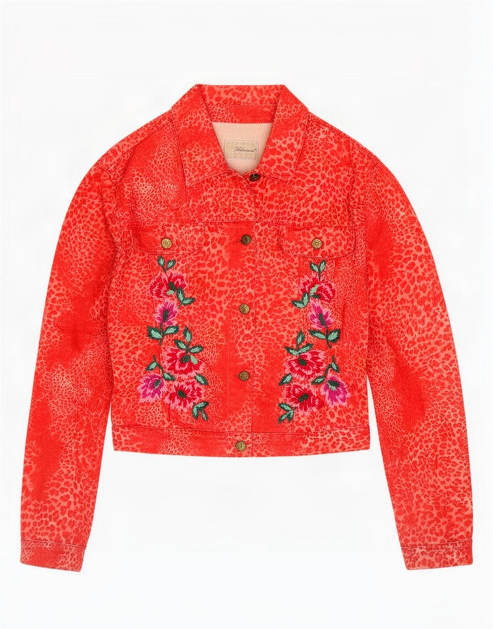 Blumarine Womens Denim Jacket IT 40 Small Red Animal Print