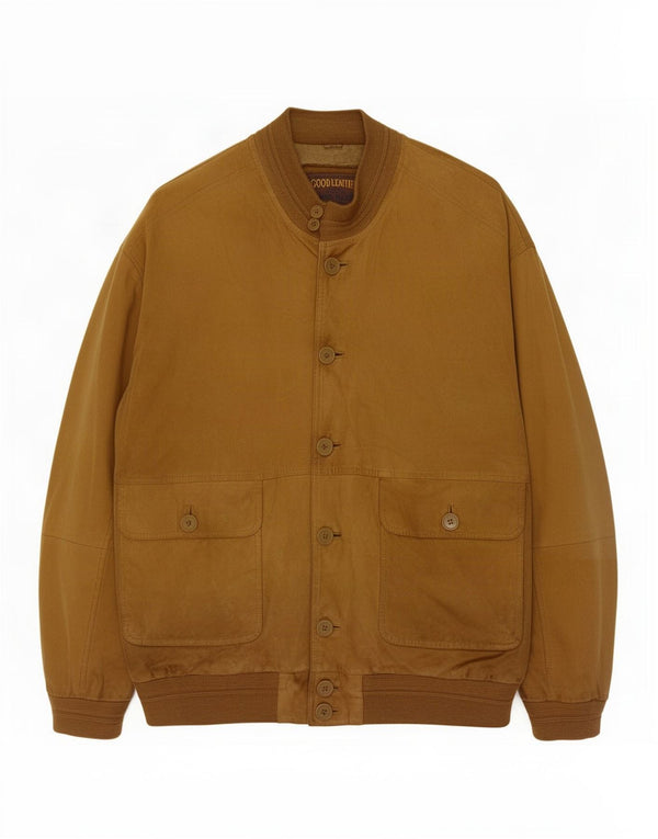 James Dillon Mens Suede Bomber Jacket UK 42 XL Brown Leather
