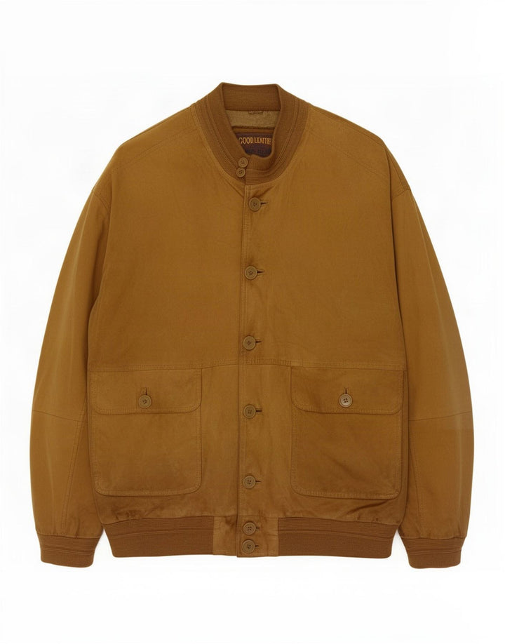 James Dillon Mens Suede Bomber Jacket UK 42 XL Brown Leather