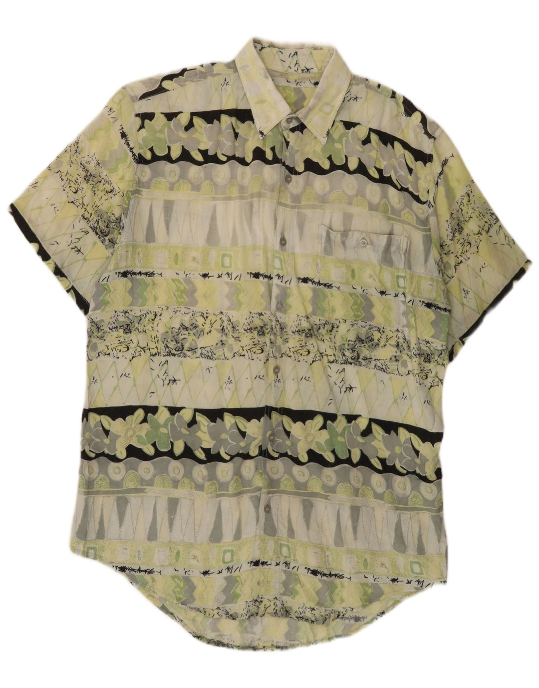 Vintage Mens Short Sleeve Shirt Medium Green Geometric