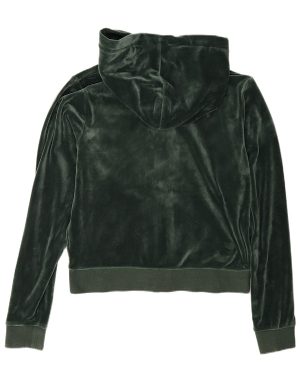Juicy Couture Womens Crop Velour Zip Hoodie Sweater UK 14 Medium Green