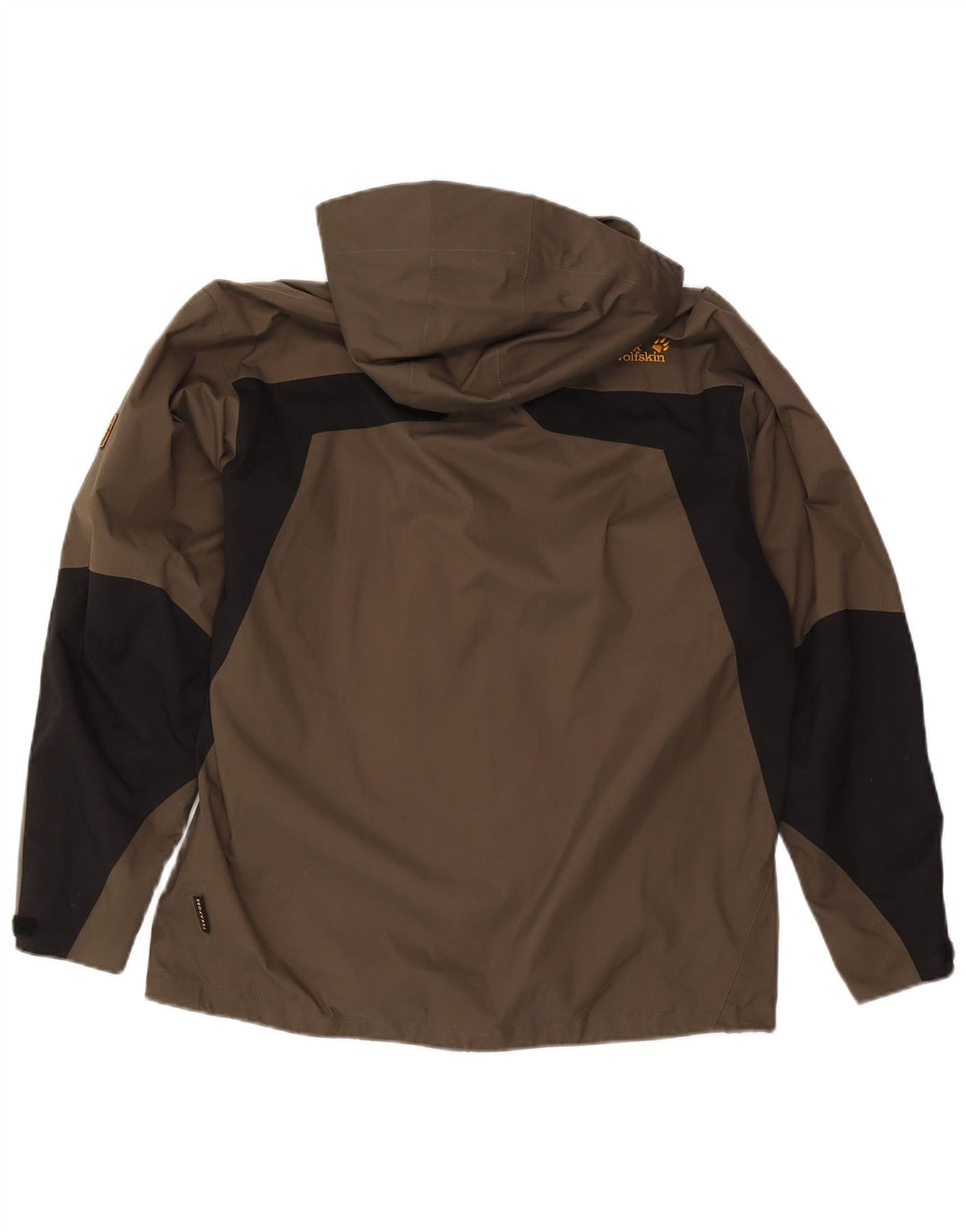 Jack Wolfskin Mens Hooded Rain Jacket UK 36/38 Medium Khaki Colourblock