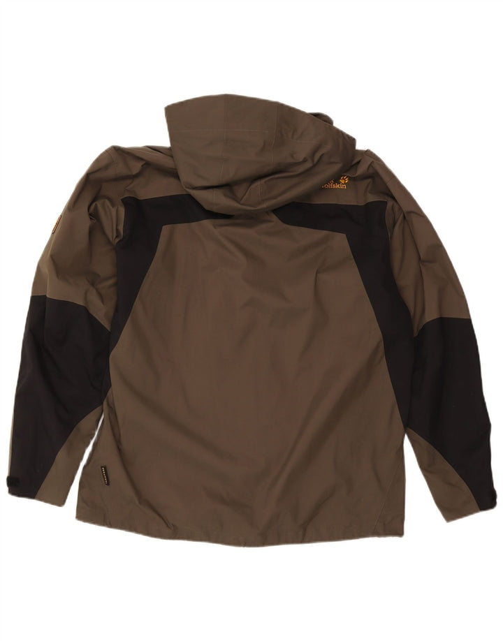Jack Wolfskin Mens Hooded Rain Jacket UK 36/38 Medium Khaki Colourblock