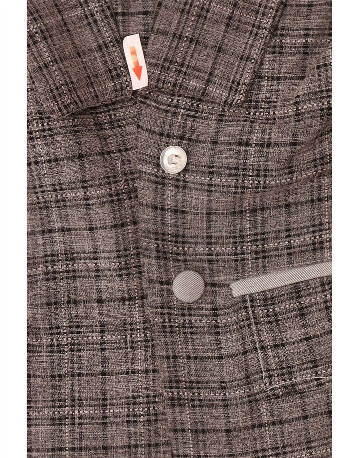 Vintage Womens Longline Open Blazer Jacket UK 14 Medium Grey Plaid