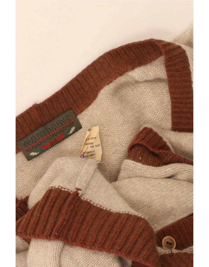 Vintage Mens Cardigan Sweater Small Beige Argyle/Diamond Wool