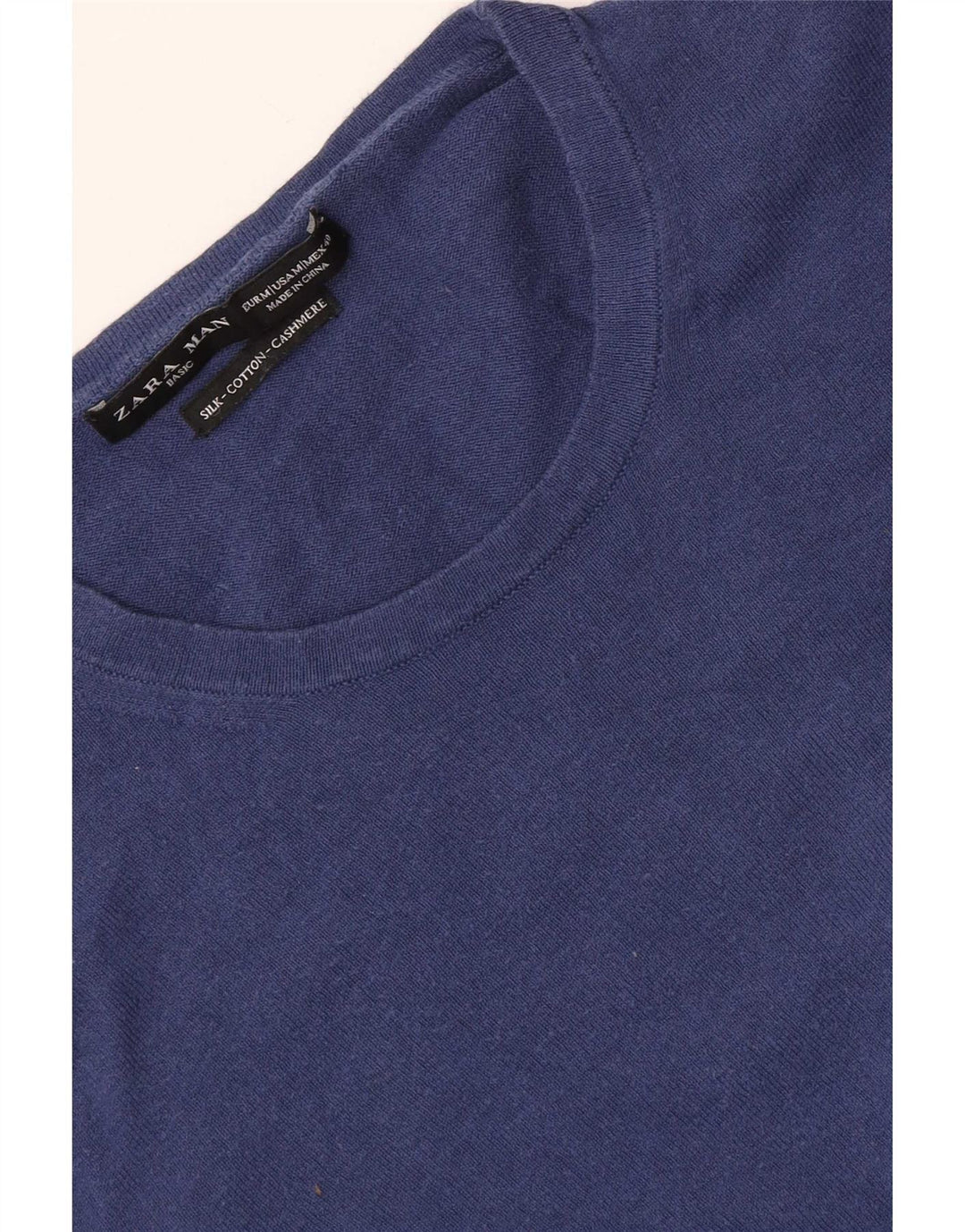 Zara Mens Crew Neck Jumper Sweater Medium Navy Blue Silk