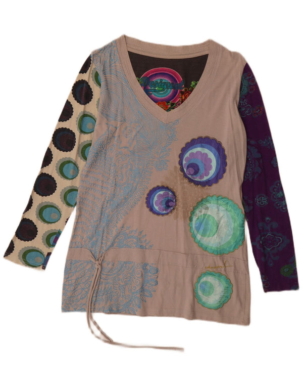Desigual Womens Abstract Pattern Tunic Top UK 18 XL Beige Cotton