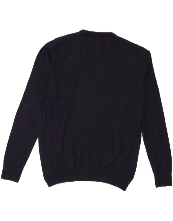 Zara Mens Crew Neck Jumper Sweater Medium Navy Blue Wool