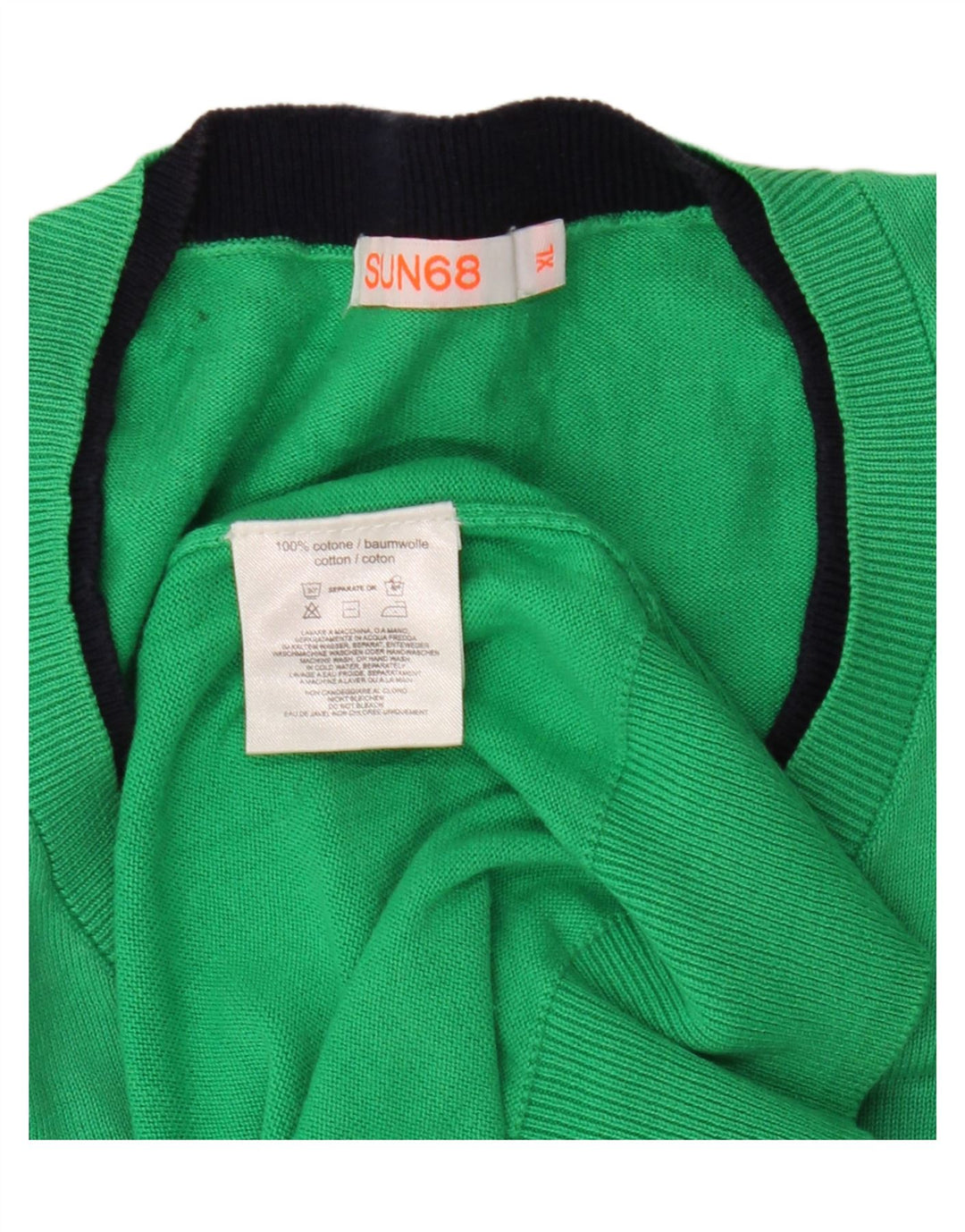 Sun68 Mens V-Neck Jumper Sweater XL Green Cotton