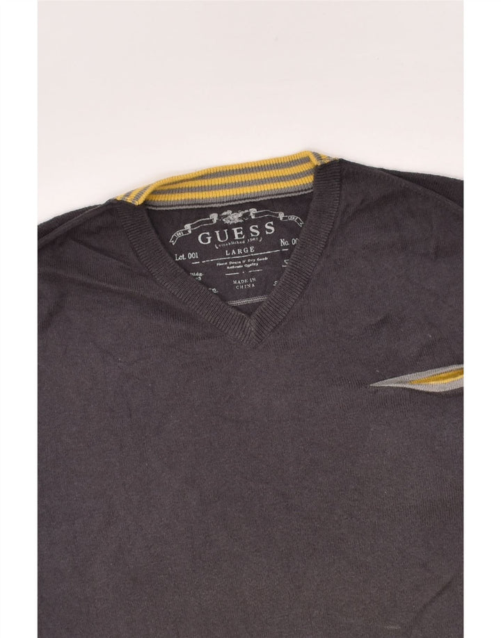 GUESS Mens V-Neck Jumper Sweater Large Grey Cotton | Vintage Guess | Thrift | Second-Hand Guess | Used Clothing | Messina Hembry 