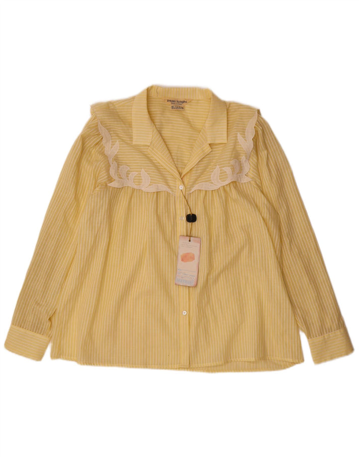 Vintage Womens Shirt Blouse US 10 Large Yellow Striped Polyester
