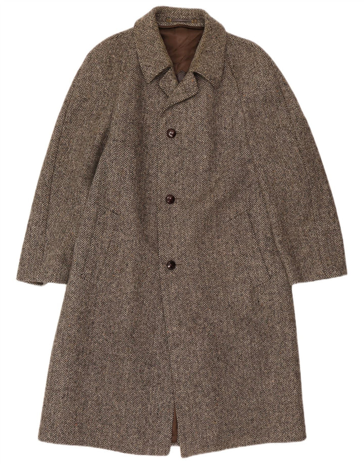 Crombie Mens Overcoat UK 36 Small Brown Herringbone New Wool