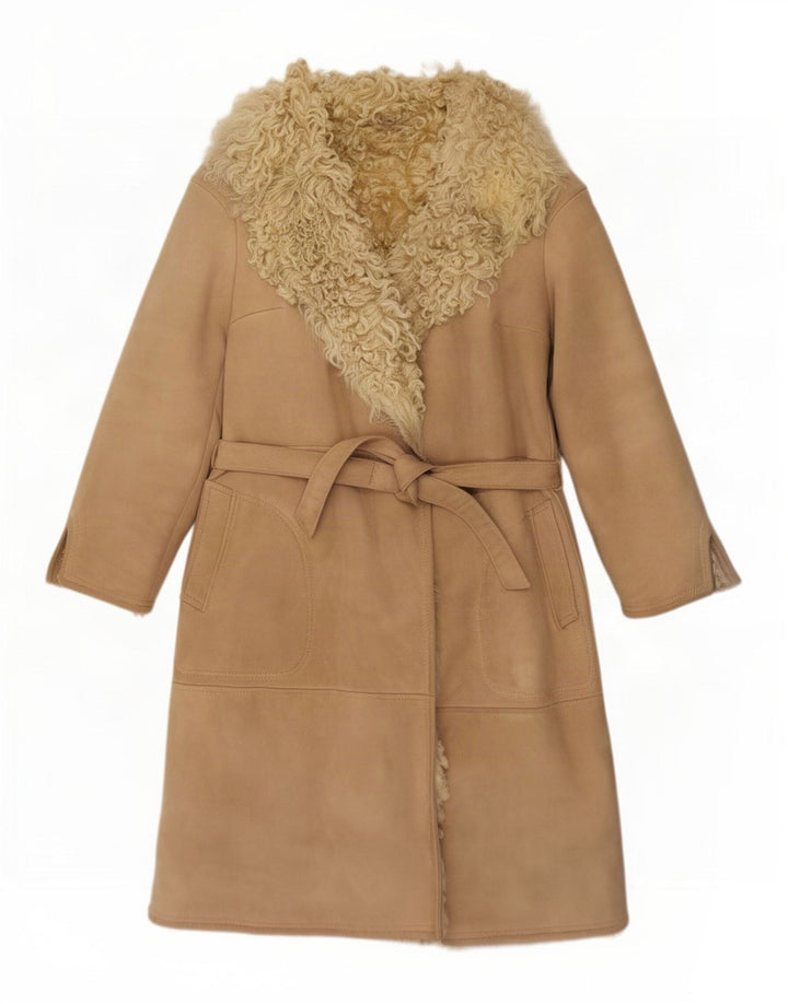 Vintage Womens Shearling Coat UK 8 Small Beige