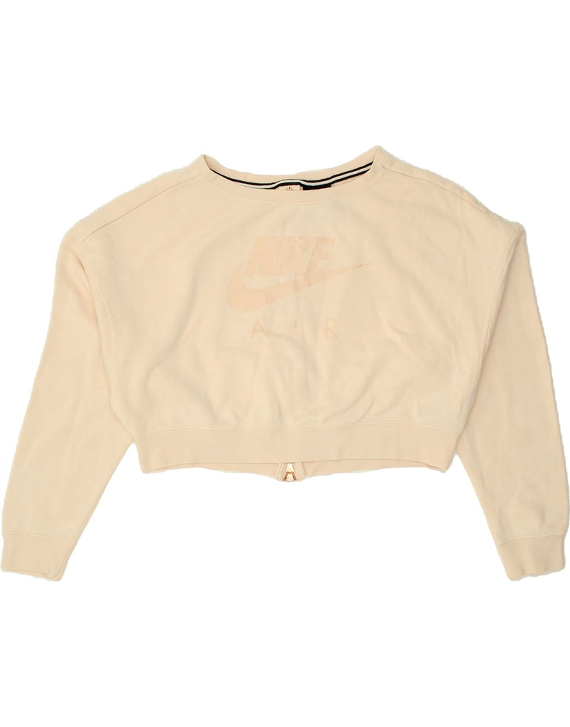 NIKE Womens Crop Graphic Sweatshirt Jumper UK 10 Small Beige Cotton | Vintage Nike | Thrift | Second-Hand Nike | Used Clothing | Messina Hembry 