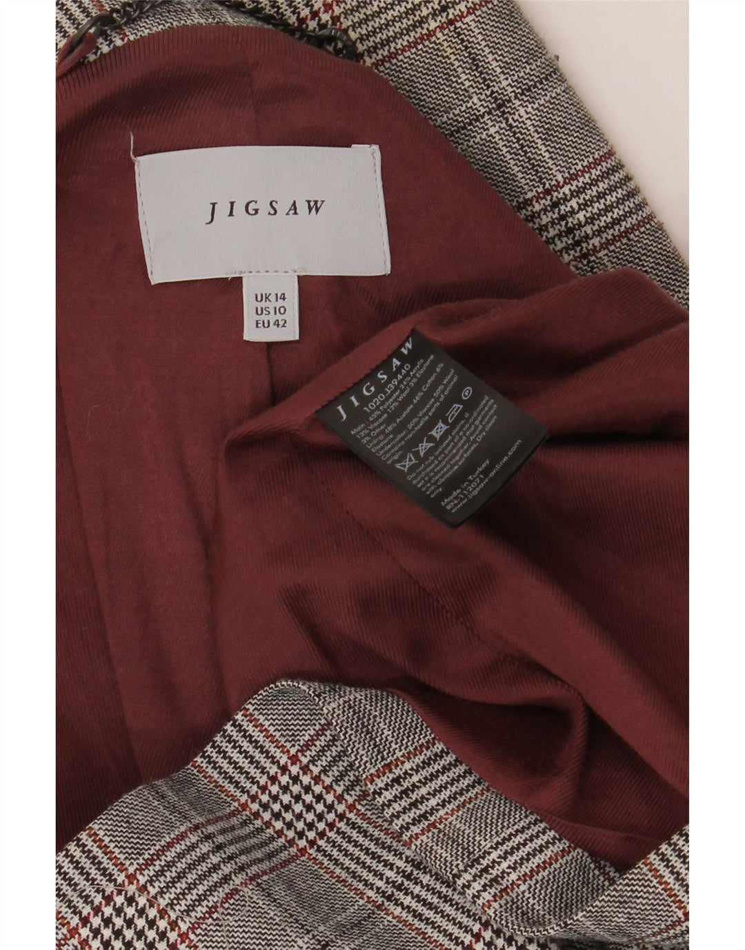 JIGSAW Womens Double Breasted Blazer Jacket UK 14 Large Grey Houndstooth