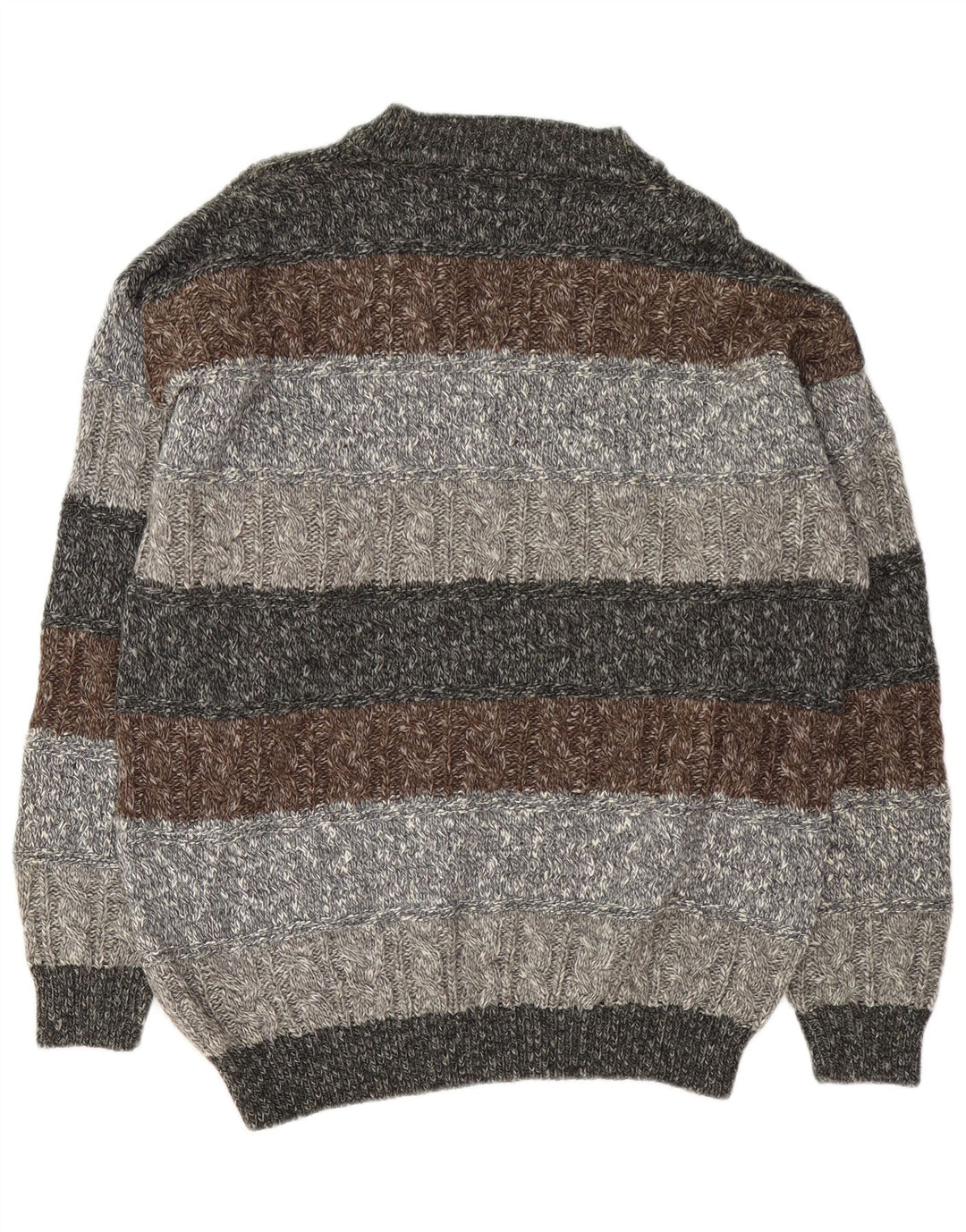 Vintage Mens V-Neck Jumper Sweater XL Grey Striped Wool
