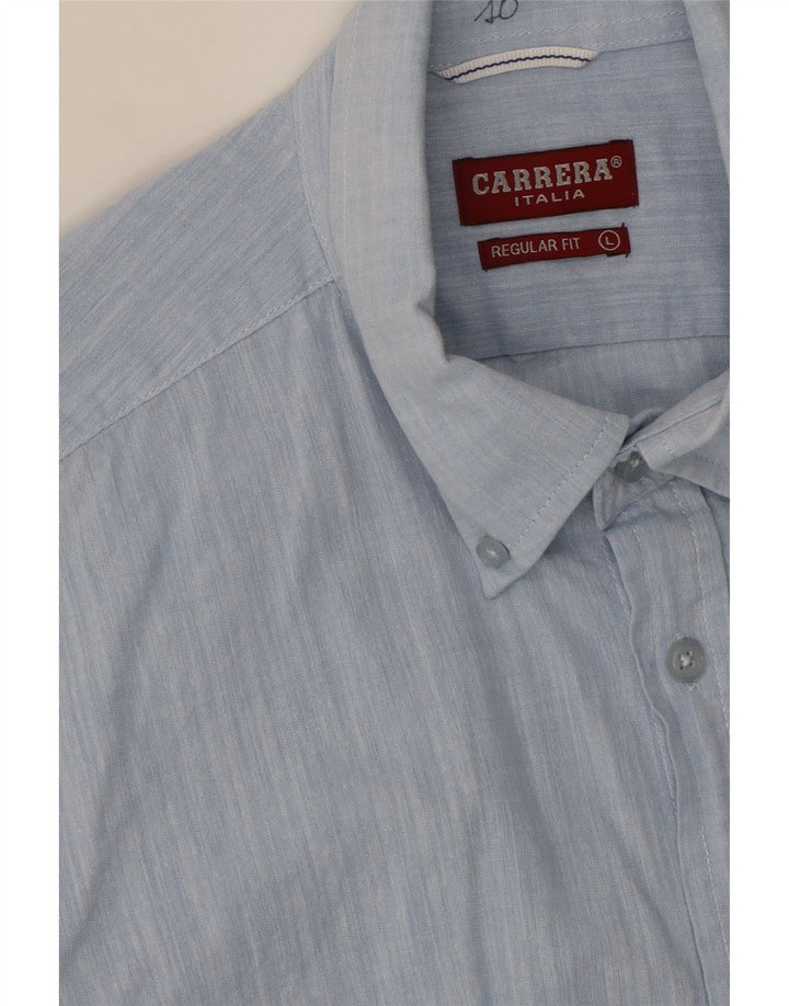 CARRERA Mens Regular Fit Short Sleeve Shirt Large Blue Cotton Vintage Carrera and Second-Hand Carrera from Messina Hembry 
