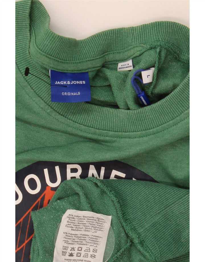 JACK & JONES Mens Graphic Sweatshirt Jumper Large Green Cotton
