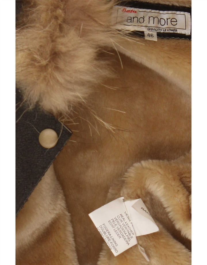 Bata and More Womens Hooded Shearling Jacket IT 46 Large Brown Leather