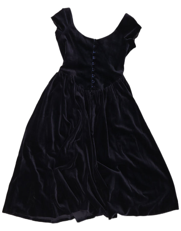 Laura Ashley Womens Velvet Princess Dress UK 14 Large Navy Blue Cotton