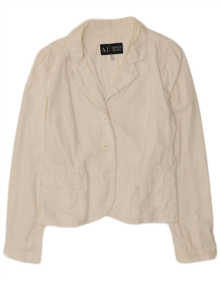 Armani Jeans Womens 3 Button Blazer Jacket UK 18 XL White Cotton