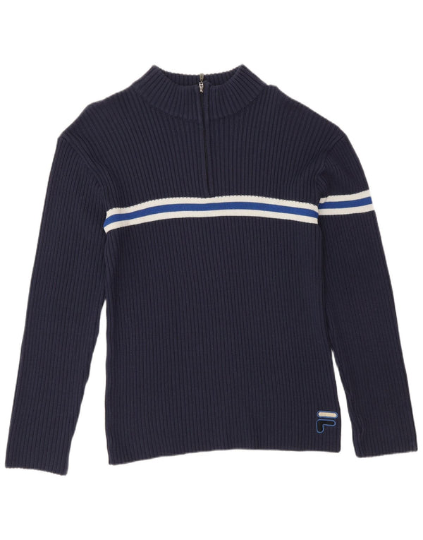 Fila Mens Zip Neck Jumper Sweater IT 50 Medium Navy Blue Striped