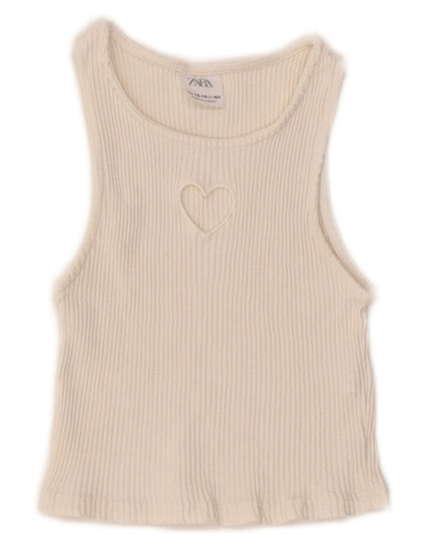 Zara Girls Vest Top 13-14 Years Off White Cotton