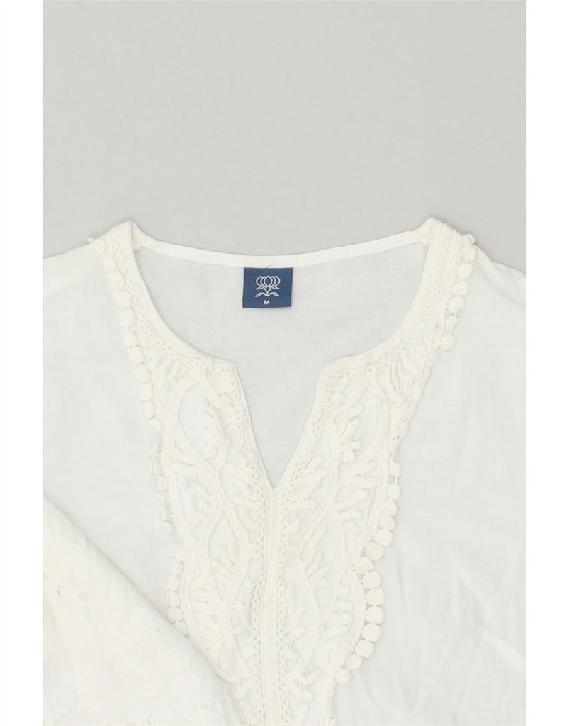 VINTAGE Womens 3/4 Sleeve Sheath Dress UK 14 Medium White Floral Cotton | Vintage Vintage | Thrift | Second-Hand Vintage | Used Clothing | Messina Hembry 