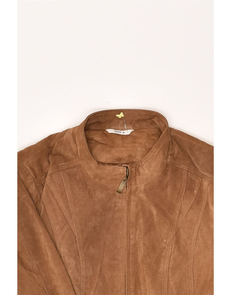 HEMA  Womens Crop Bomber Leather Jacket UK 10 Small Brown | Vintage Hema | Thrift | Second-Hand Hema | Used Clothing | Messina Hembry 