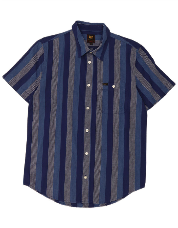 Lee Mens Short Sleeve Regular Fit Shirt Medium Blue Striped Cotton