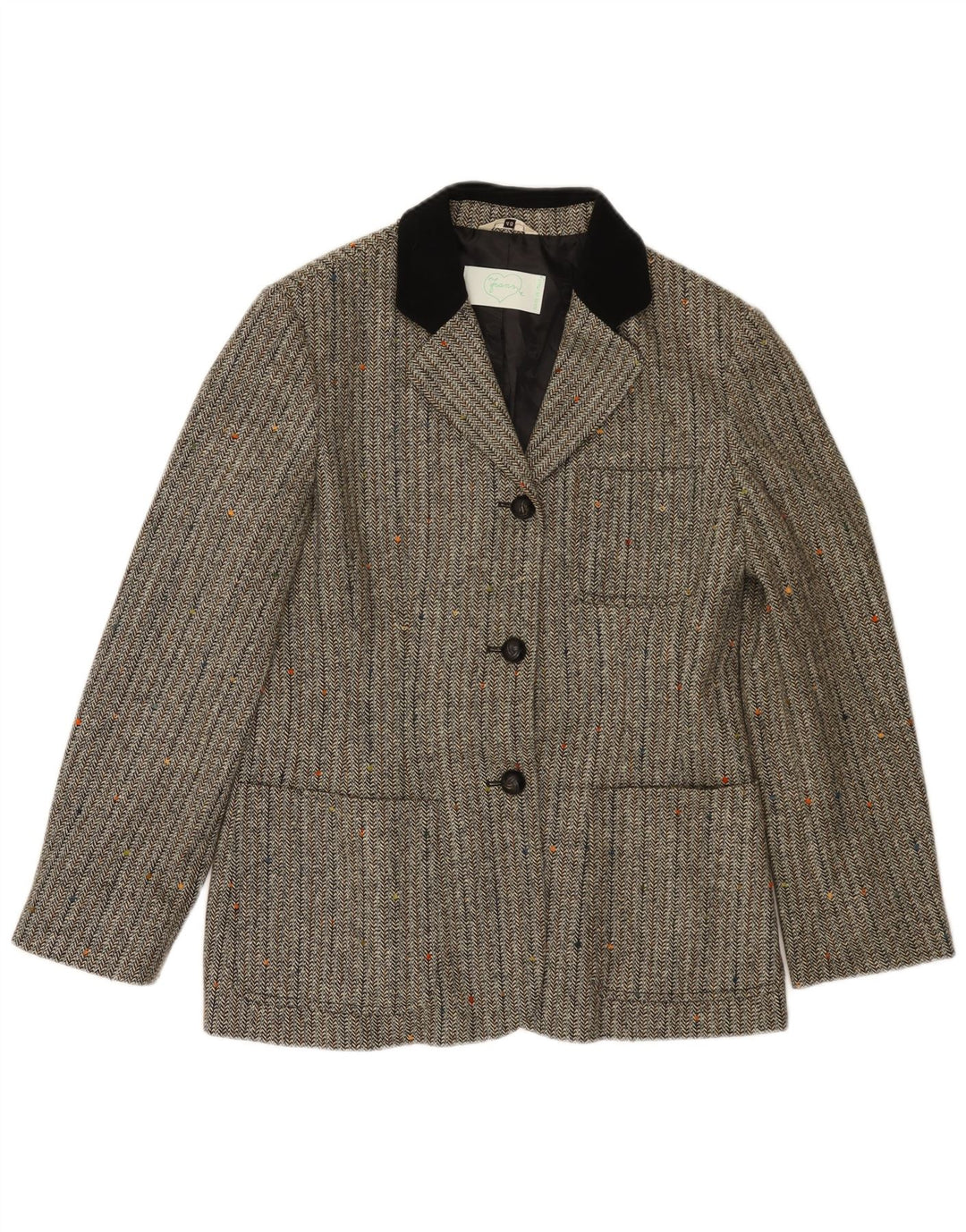 Vintage Womens 3 Button Blazer Jacket IT 46 Large Grey Herringbone Wool