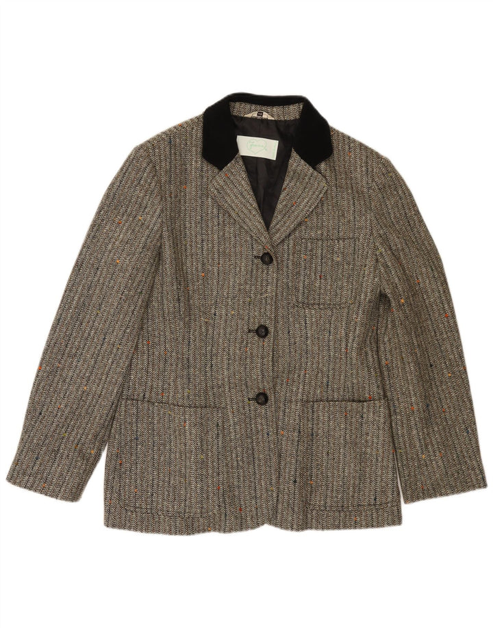 Vintage Womens 3 Button Blazer Jacket IT 46 Large Grey Herringbone Wool