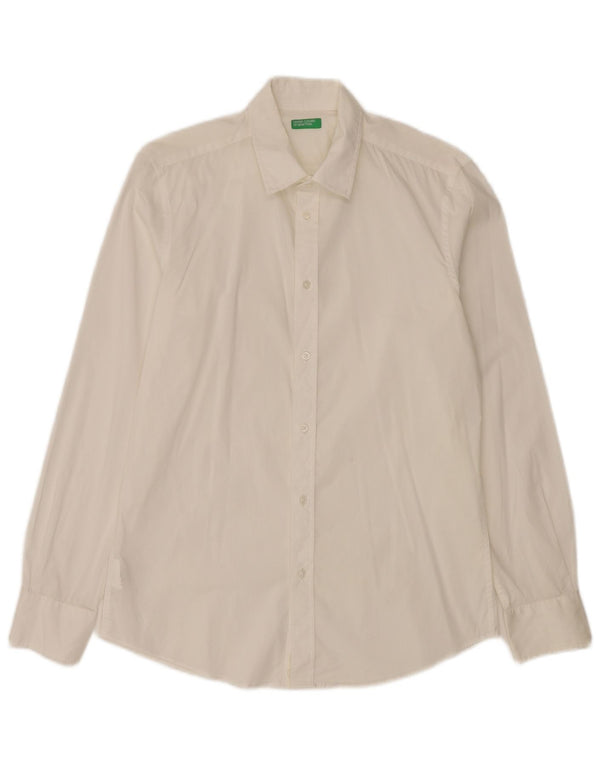 Benetton Mens Shirt Medium Off White Cotton