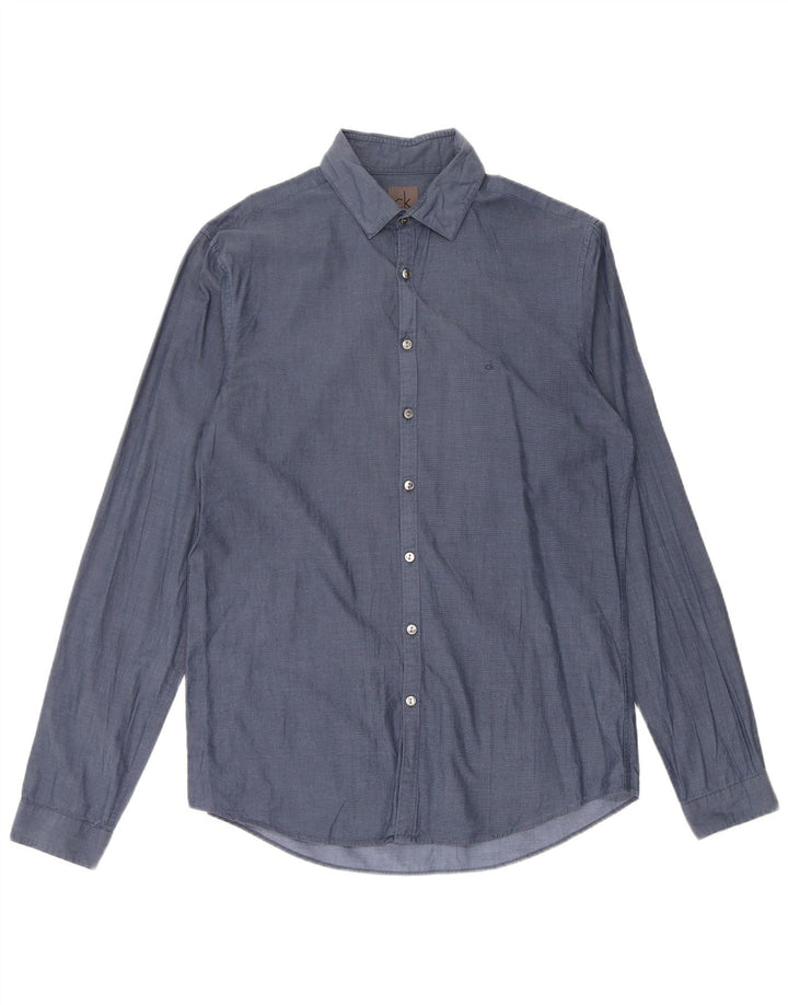 CALVIN KLEIN Mens Slim Fit Shirt Size 40 Medium Navy Blue Cotton