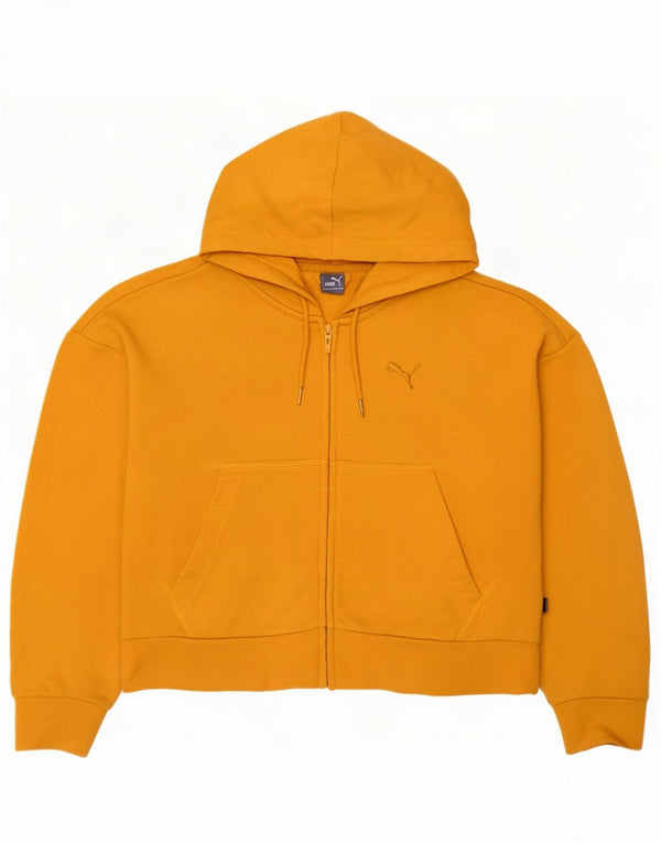Puma Womens Crop Zip Hoodie Sweater UK 14 Medium Yellow Cotton