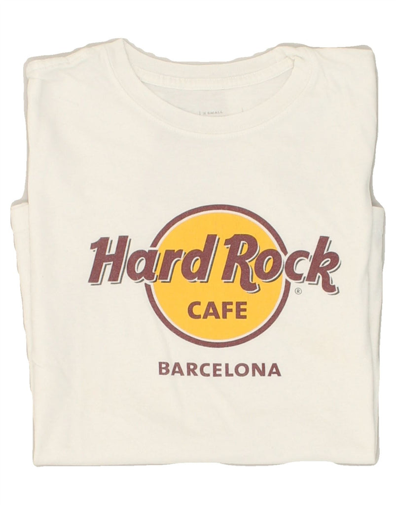 HARD ROCK CAFE Womens Barcelona Graphic T-Shirt Top UK 6 XS White Cotton | Vintage Hard Rock Cafe | Thrift | Second-Hand Hard Rock Cafe | Used Clothing | Messina Hembry 